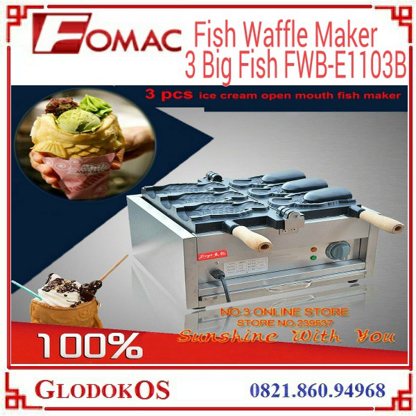 Mesin cetak waffle 3 ikan Fwb -E1103b Listrik/taiyaki Ready stok