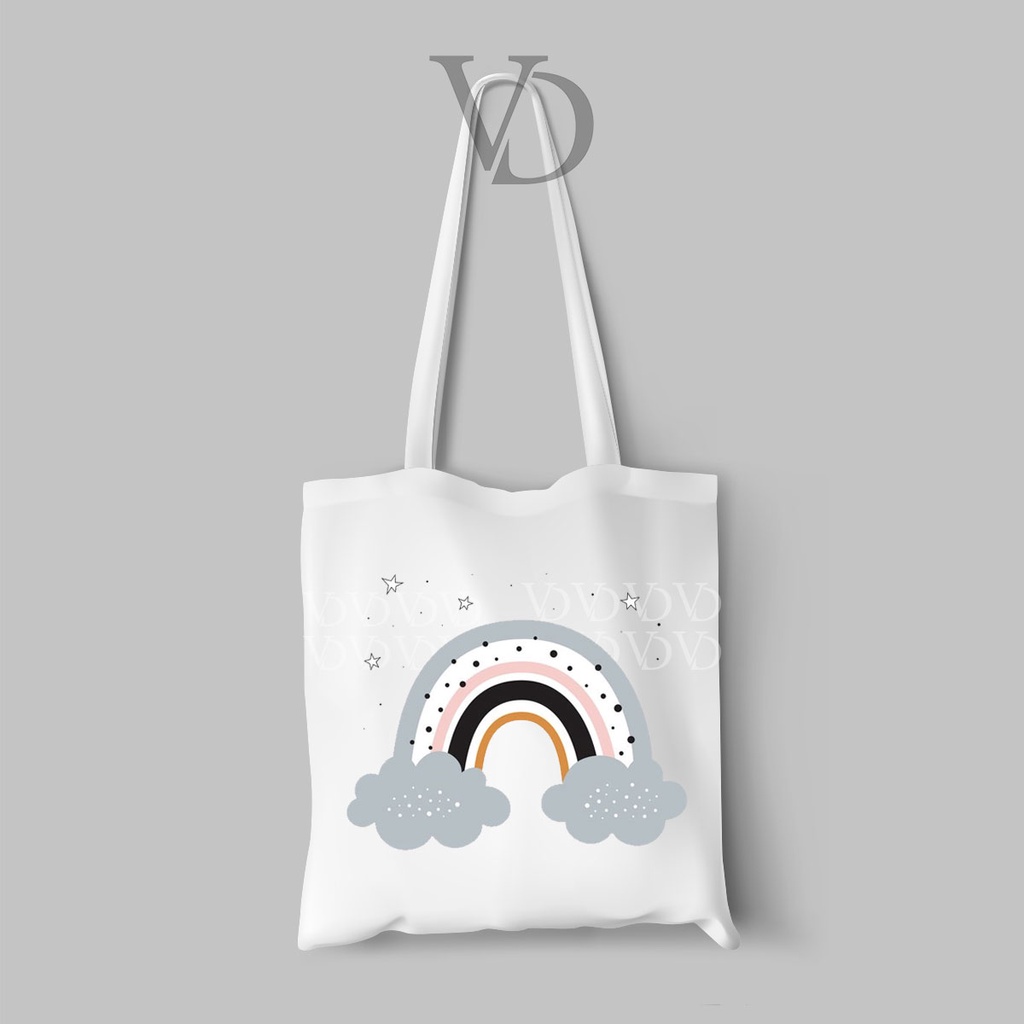 TOTE BAG KANVAS MOTIF ABSTRACT ART TERBARU / rainbow TOTE BAG / TAS BELANJA MOTIF pelangi