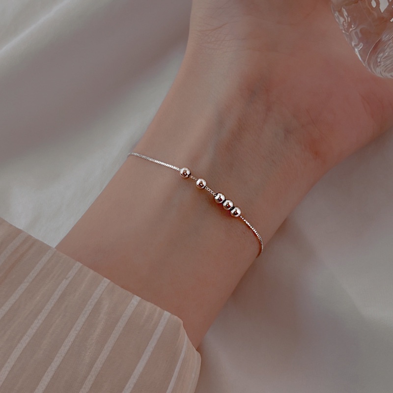 Roselife Gelang Rantai Silver S925 Hias Manik-Manik Kecil Gaya Korea Untuk Wanita