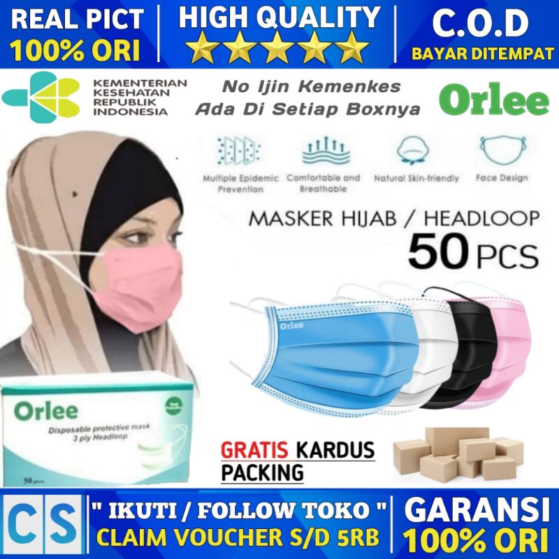 Jual Masker Hijab Orlee Pink Ply Ply Lembut Medis Kemenkes Headloop Isi Pcs Shopee Indonesia