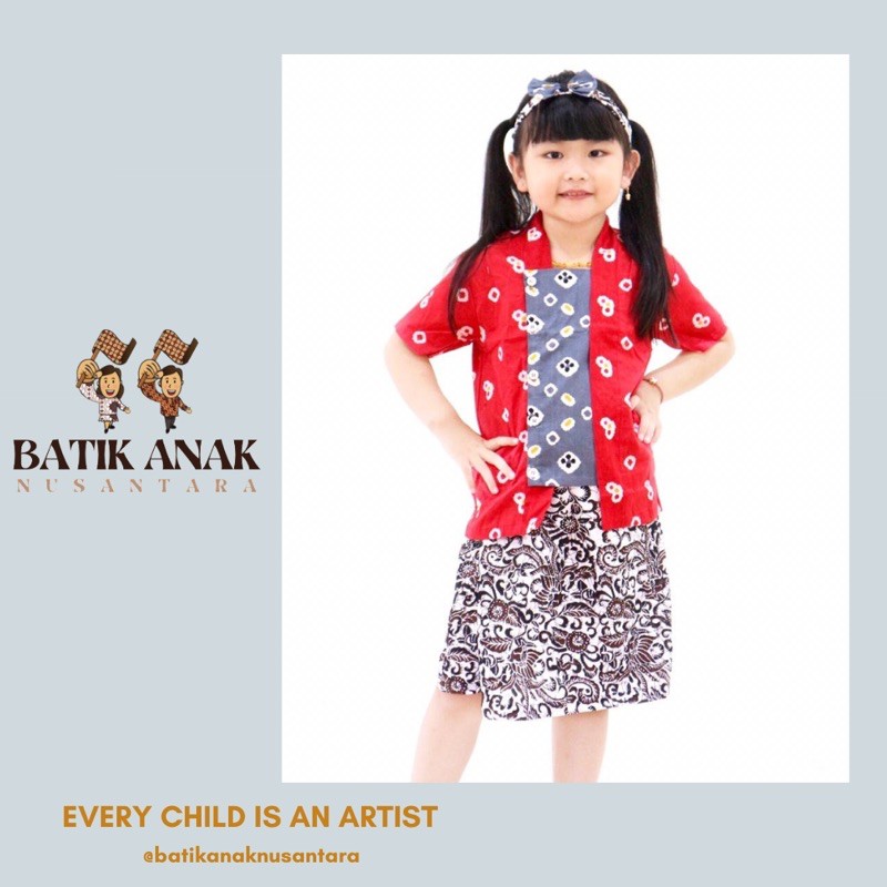 Kebaya Jumputan Anak/ Setelan Kebaya Anak Merah/ Kebaya Anak Rok Batik/ Kebaya Modern untuk Anak