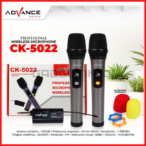 ADVANCE MIC CK-5022 MICROPHONE PROFESIONAL WIRELESS DUAL 2 MIC- Gadgetin.id1