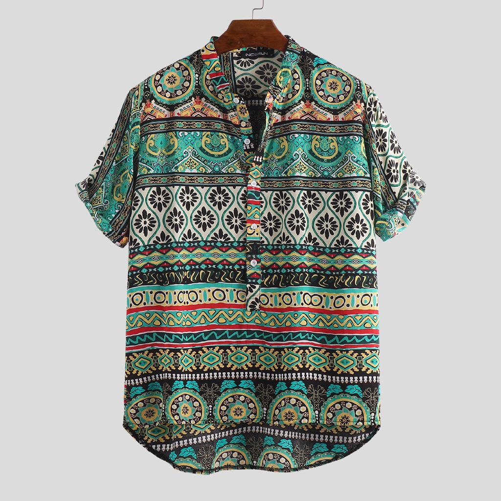 Kemeja Casual Motif Print  Etnik Warna  Warni  Shopee Indonesia