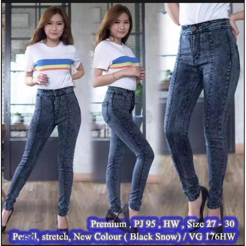 Celana jeans wanita pinggang tinggi tulang snow terbaru