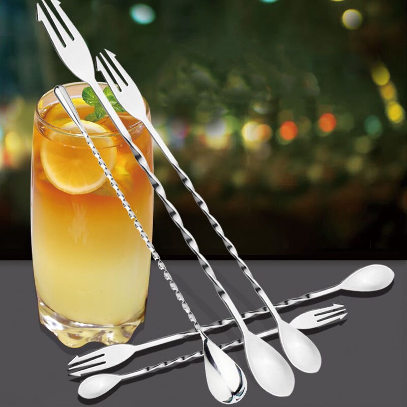 Stainless Steel Cocktail Bar Spiral Spoon /  Fine Thread Bar Spoon Cocktail Stirring / Twisted Mixing Spoon