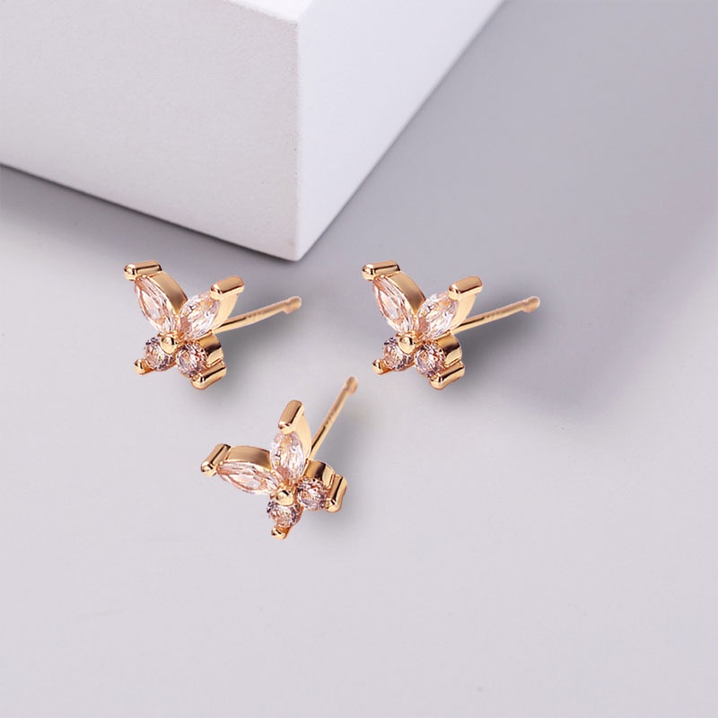 Korea Fashion Micro-Inlaid Zircon,Kupu-kupu Anting-Anting,Emas Sederhana Temperamen Anting,Aksesoris Wanita