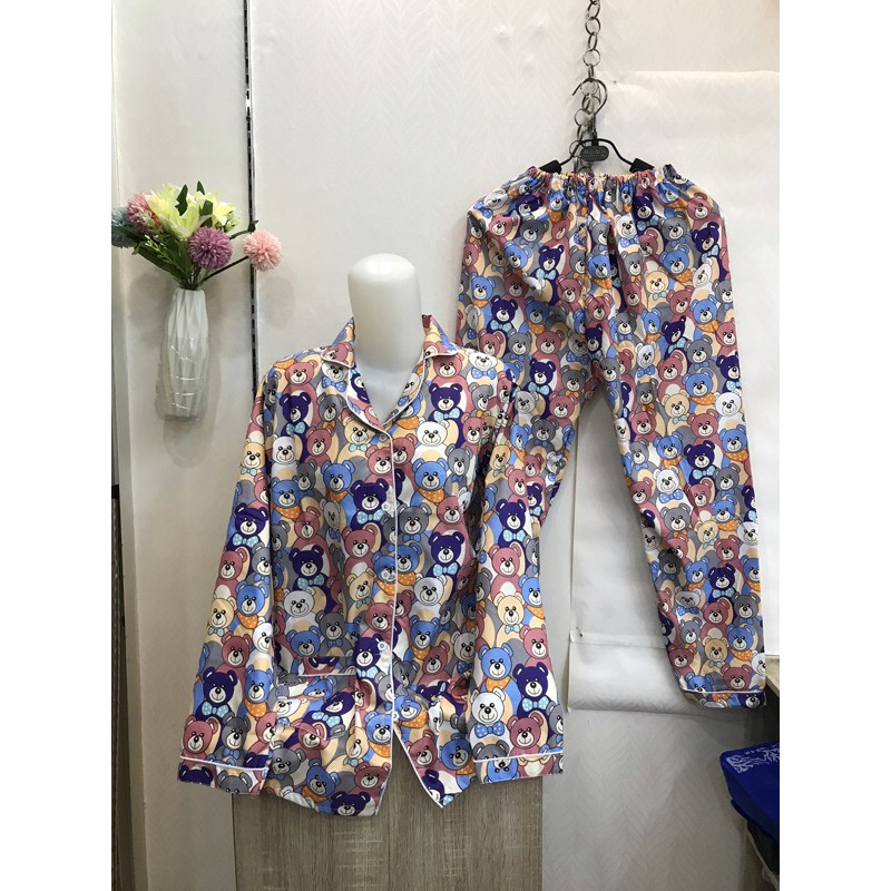 piyama/pajamas motif bear CP blue wanita.bajutidur/homewear/sleepwear CP biru bear wanita murah