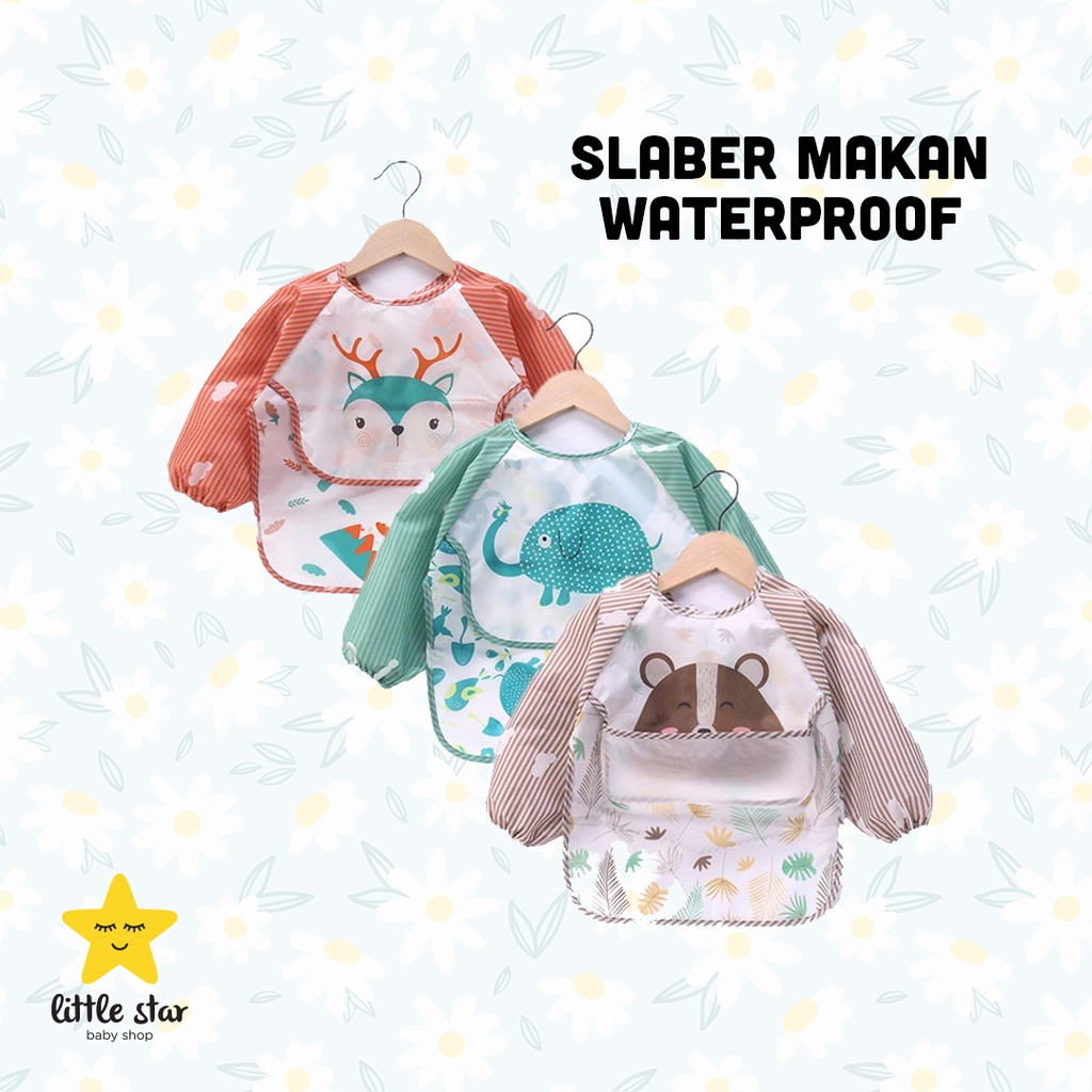 Slaber Waterproof Anak | Baju Slaber Makan Bayi | Clemek Makan Tahan Air | Celemek Lengan Panjang Anak