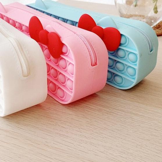 ◌ Ready✅Pop It HelloKitty Pencil Case/kotak pensil Pop Push Bubble Toy Kids Sensory Stress Reliever 