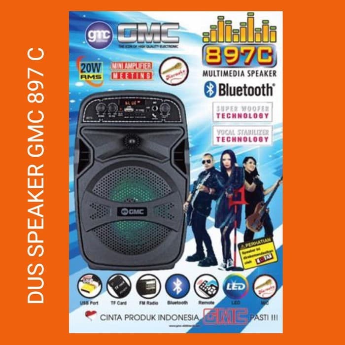 SPEAKER PORTABLE GMC 897C BISA PAIRING DAN BLUETOOTH USB FREE MIC KABEL