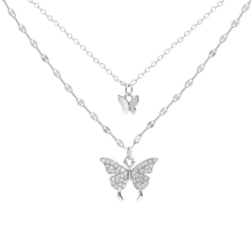 Kalung Rantai clavicle Desain Double butterfly Untuk Wanita 2022