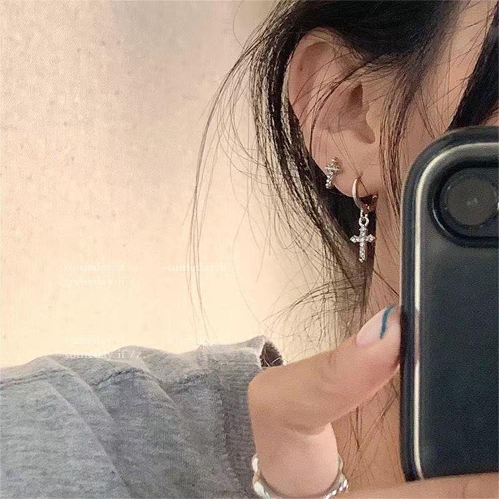 R-bunga Anting Salib Untuk Wanita Gadis Aksesoris Fashion Pesta Mewah Berkilau Berkilau Earrings