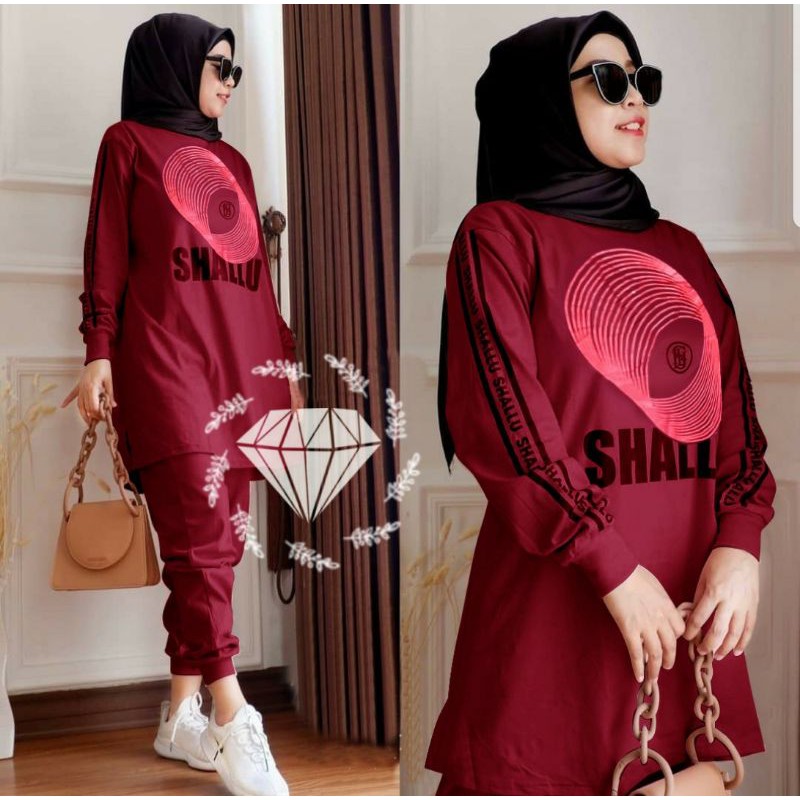 SET SHALU KEIL SETELAN CELANA TUNIK FASHION BABYTERRY JUMBO BIGSIZE MR ADA VIDEO REAL PICT