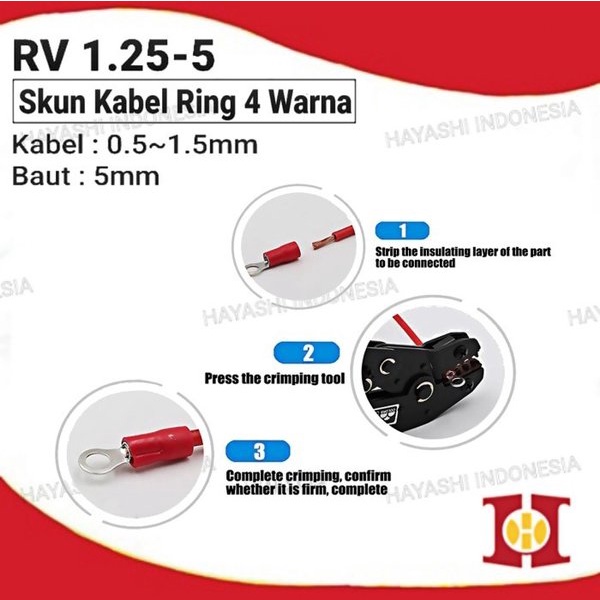 Terminal Kabel Sekun Skun Ring O Bulat Cable Lug Isolasi RV 1.25-5 (100pc)