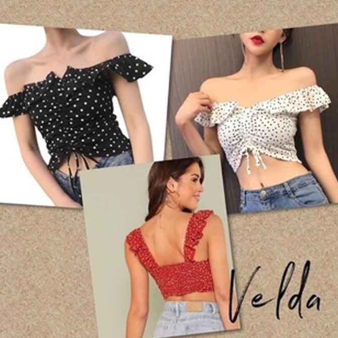 Kaos T-Shirt Wanita Model Crop Top Off-Shoulder Sabrina Top Kemben - Hitam