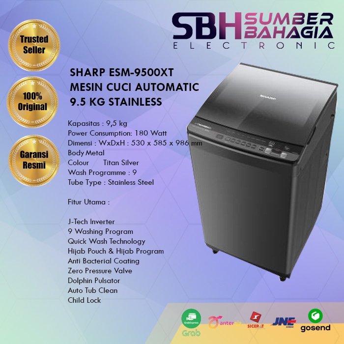 SHARP ESM-9500XT MESIN CUCI AUTOMATIC 9.5 KG STAINLESS (NEW) (KHUSUS BANDUNG)