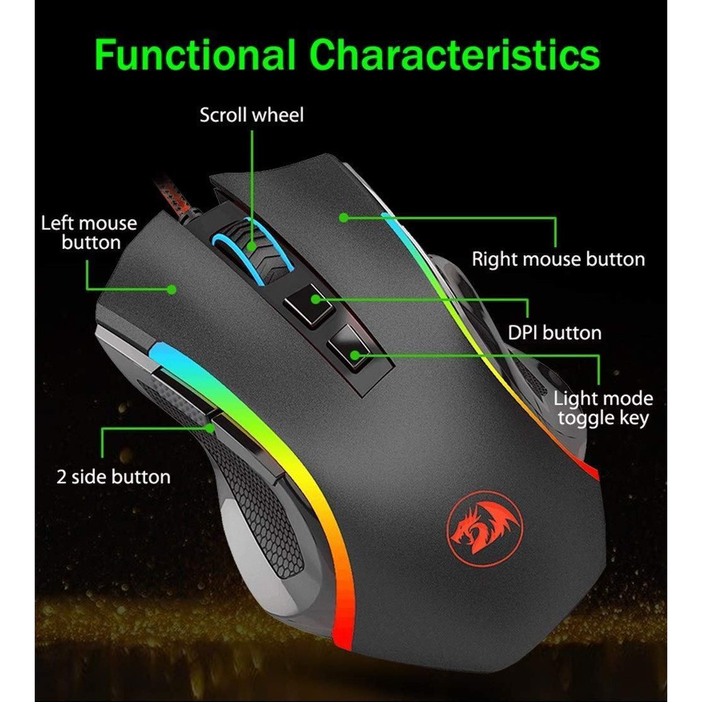 Redragon Mouse Gaming USB Wired RGB Macro 7200dpi M607 Griffin