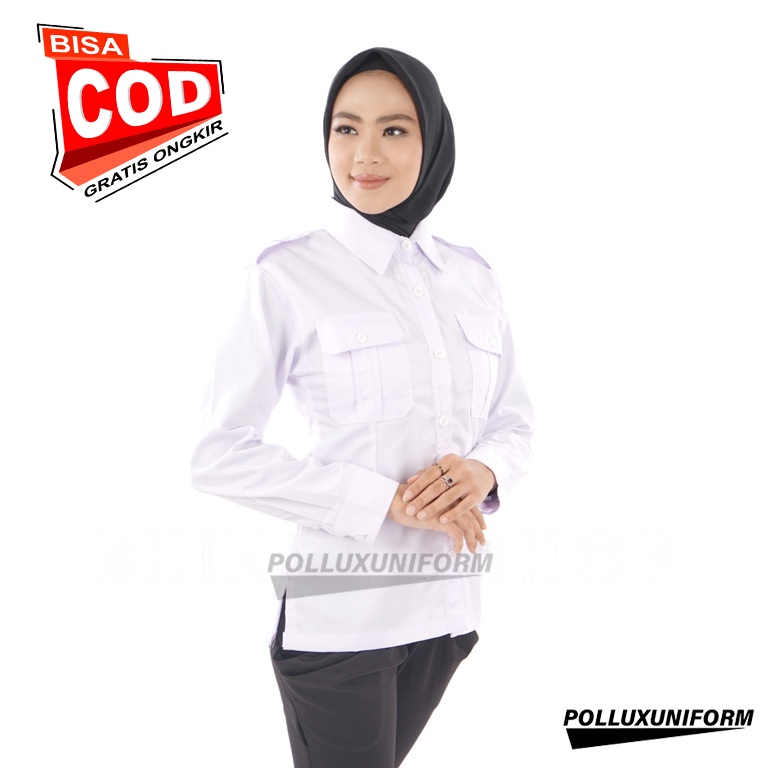 Kemeja Pdh Wanita Kerah Vneck Tangan Panjang Tangan Pendek