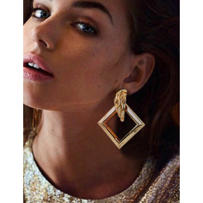 LRC Anting Tusuk Fashion Hollow Geometric Square Alloy Earrings K44427