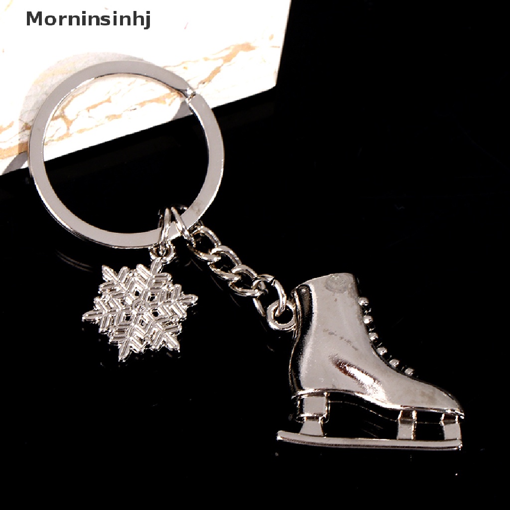 Mornin Warna Silver Ice Skates Snowflake Pendant Key Ring Skating Gantungan Kunci Keychain id