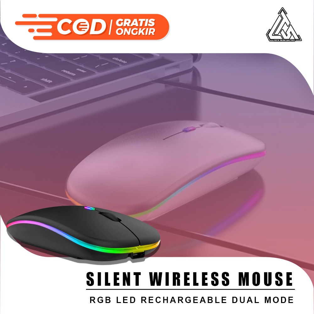 Mouse Bluetooth Wireless Rechargeable dengan RGB LED Dual Mode Silent Click Slim Design