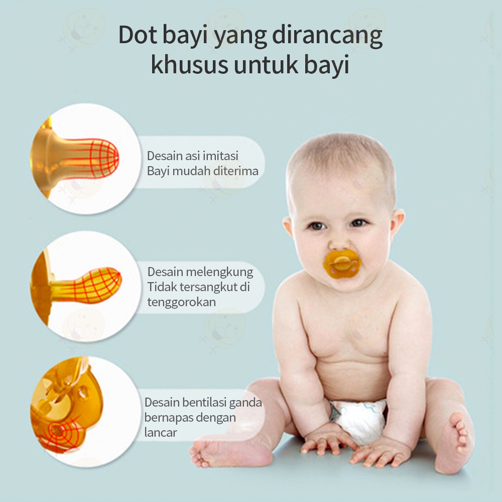 Lacoo Set Empeng Dot bayi silikon baby pacifier dengan rantai dan Kotak