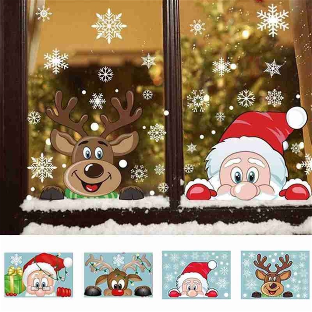 Christmas Sticker double-sided color suit white snowflake electrostatic Glass Sticker Christmas window decoration window flower wall sticker OW