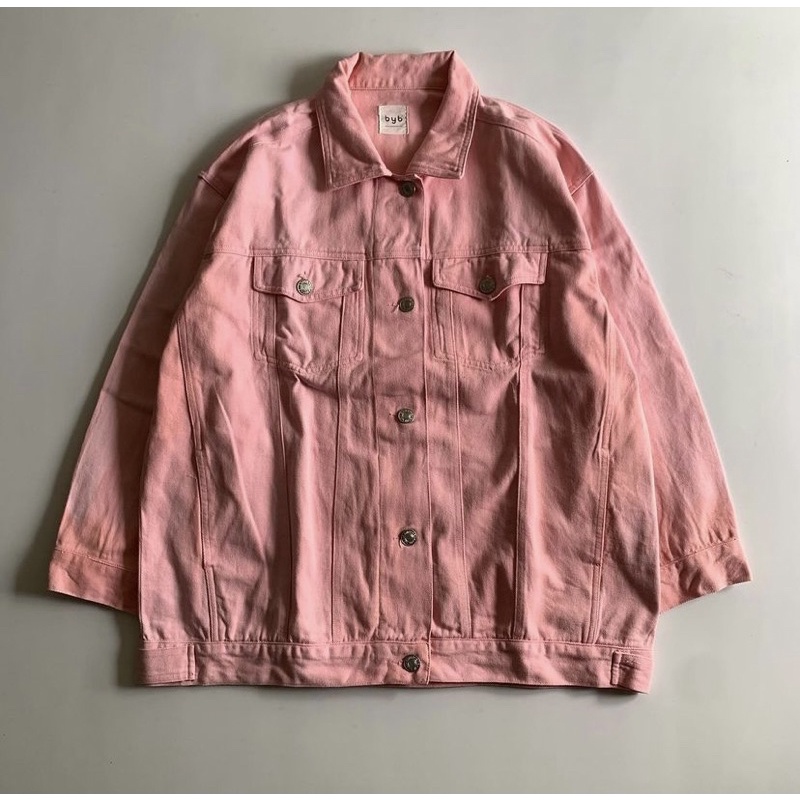 Byb Fashion Trucker Denim Jacket Washed Pink+White