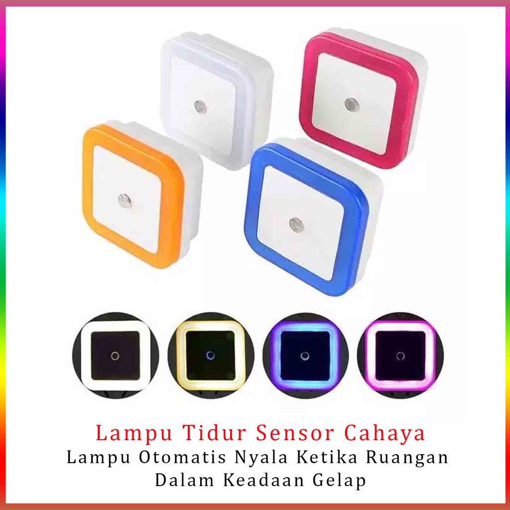 LAMPU TIDUR LED PERSEGI KOTAK SENSOR CAHAYA DEKORASI OTOMATIS KAMAR