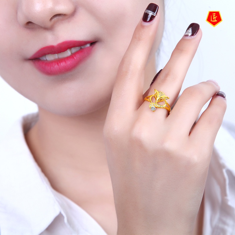 [Ready Stock]Women's Temperament Personality Fox Inlaid Diamond Gold Ring