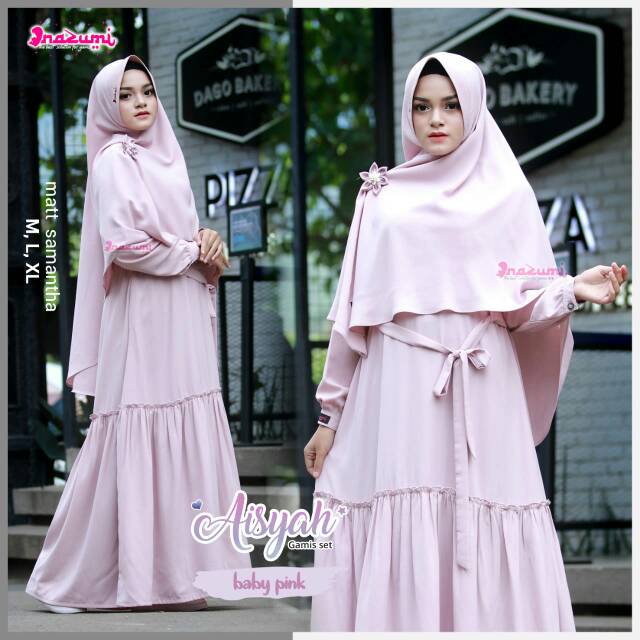 Nazumi Aisyah Gamis Set Hijab BABY PINK Ori / Gamis Nazumi / Nazumi Gamis/ Gamis Busui/ Gamis Polos
