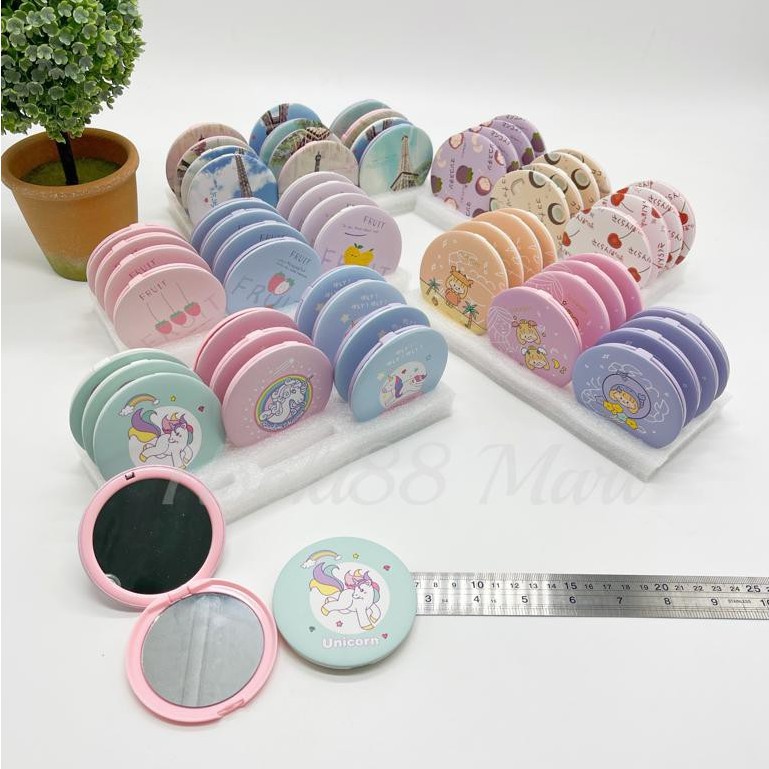 Cermin Lipat Bulat / Kotak / Cermin Saku Korea Portable Mini Motif Lucu / Kaca Lipat Make Up Travel-BULAT