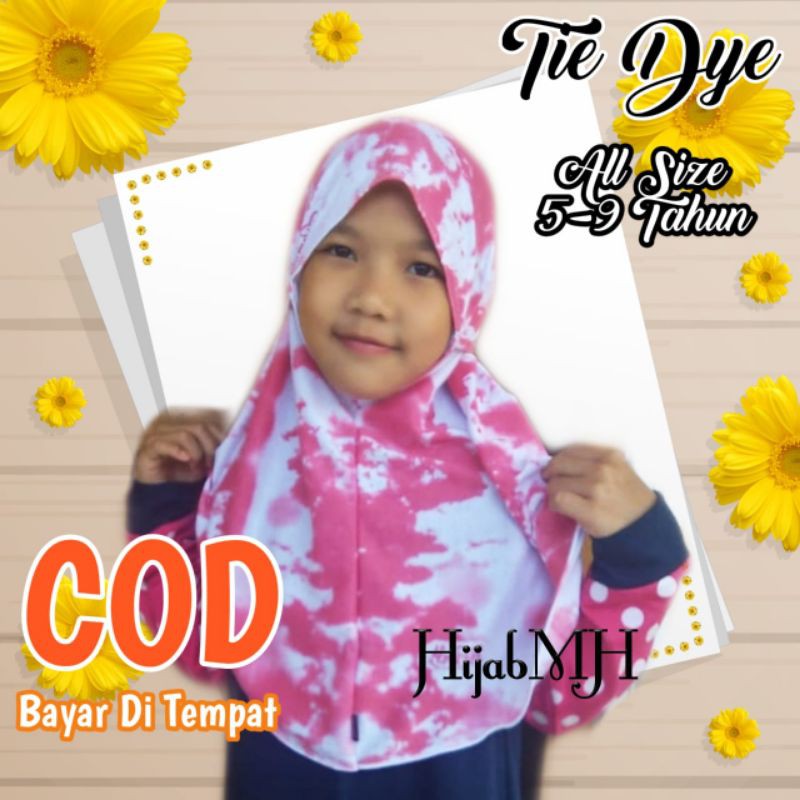 jilbab anak / MARYAM TIE DYE / jilbab terbaru / bahan KAOS PE SUPER / allsize 5-8 tahun