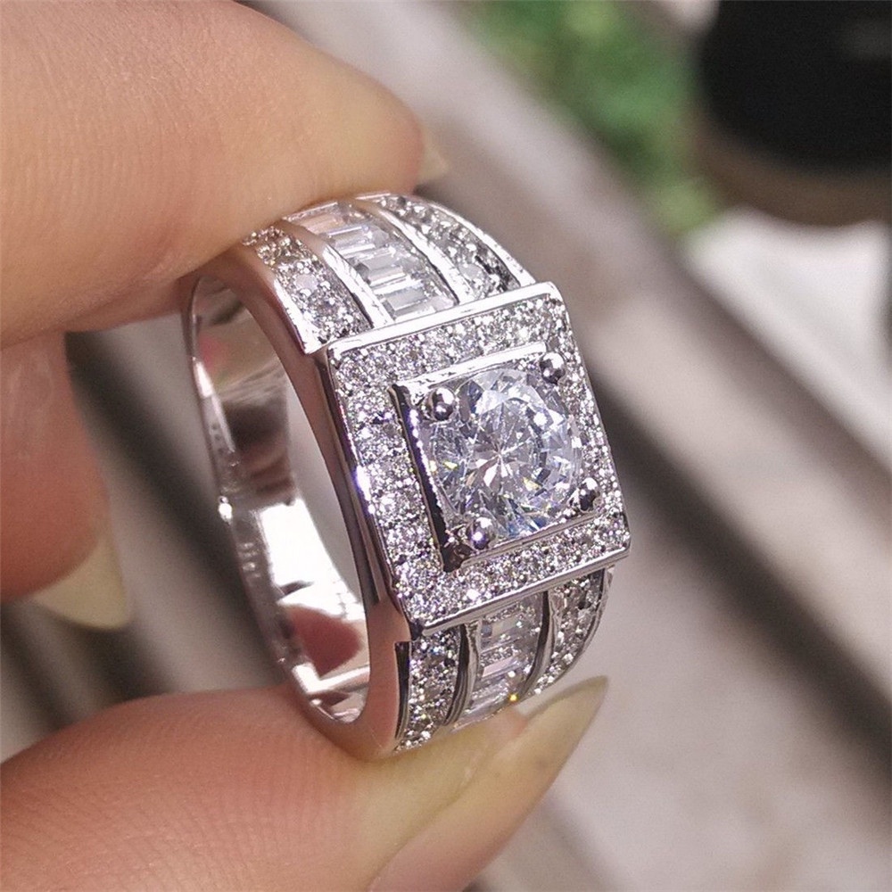 Cincin Berlian Bahan Stainless Steel 925 18K White Gold Untuk Pria