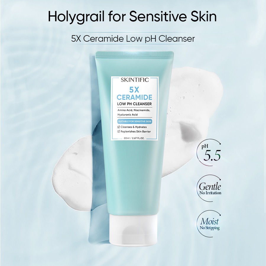 SKINTIFIC 5X Ceramide Low pH Cleanser Gentle Cleanser For Sensitive Skin 80Ml | Cleanser Face Wash BY AILIN