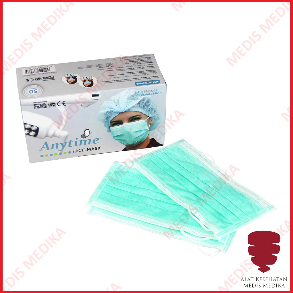 Masker Debu Motor Earloop Anytime Face Mask Surgical 3 PLY Disposable