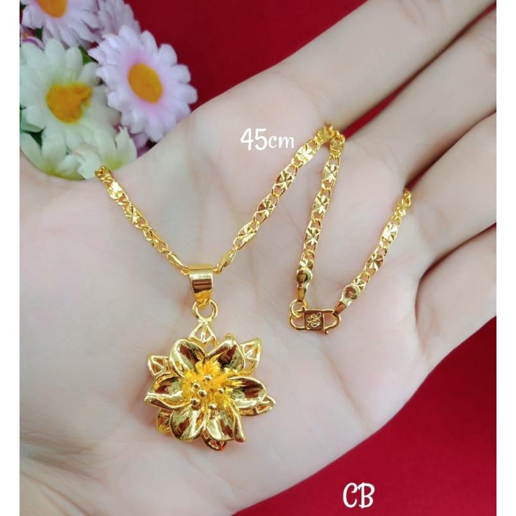 Kalung liontin bunga emas muda aksesoris perhiasan wanita dewasa emas muda kadar 35%