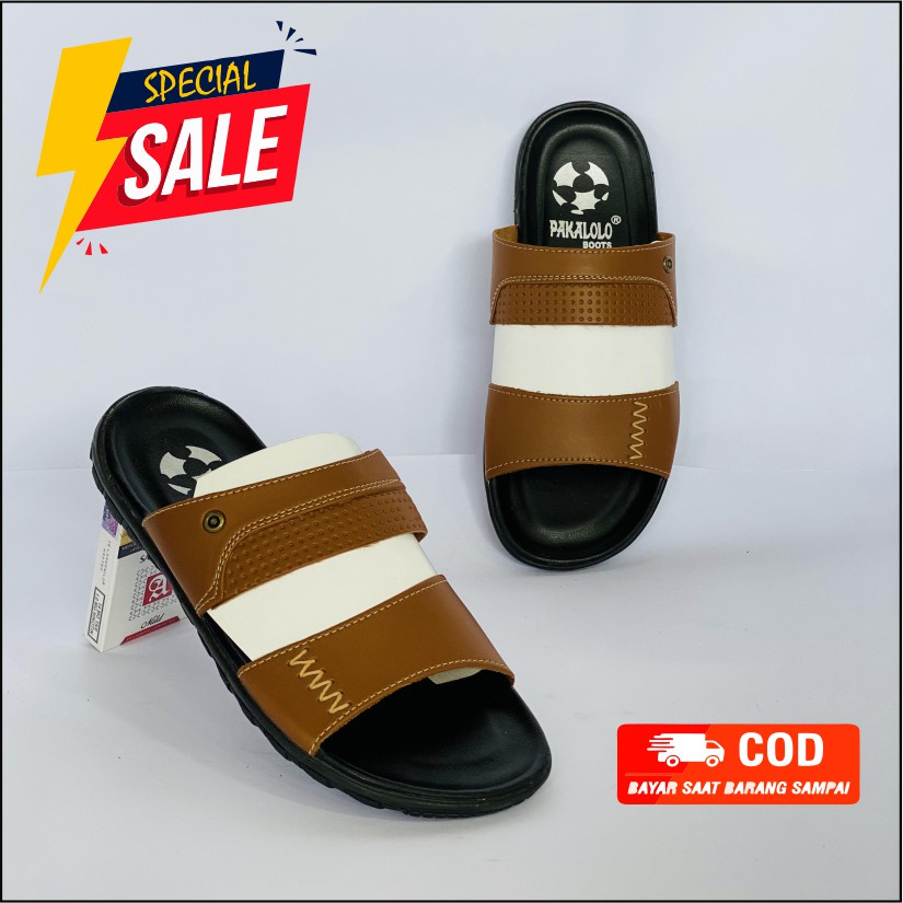 Sandal Pakalolo Pria Original 100% Terbaru Motif Selop Tan Coklat Murah Meriah Keren Buat Gaya Jalan