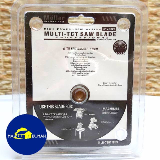 Mata Pisau Gergaji Potong Multi TCT Circular Saw Blade - MOLLAR 4&quot; X 40T 40 T