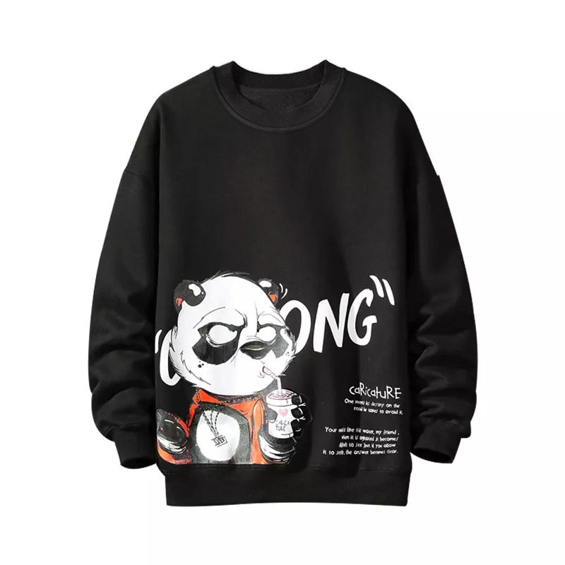 Sweater Crewneck Pria Panda Bahan Fleece Sablon Plastisol Size M L &amp; XL