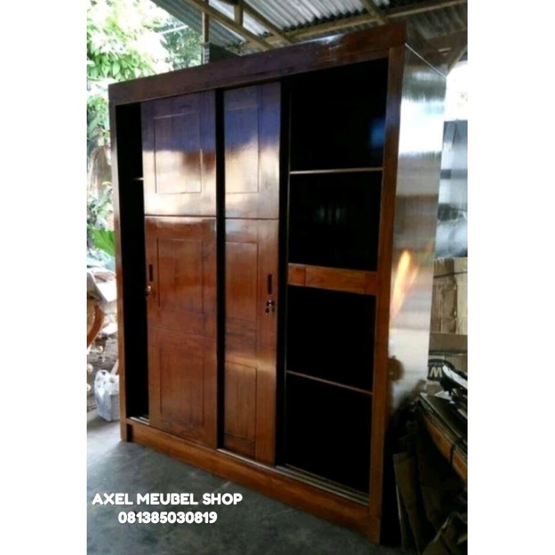 Lemari jati pintu 3 minimalis sliding