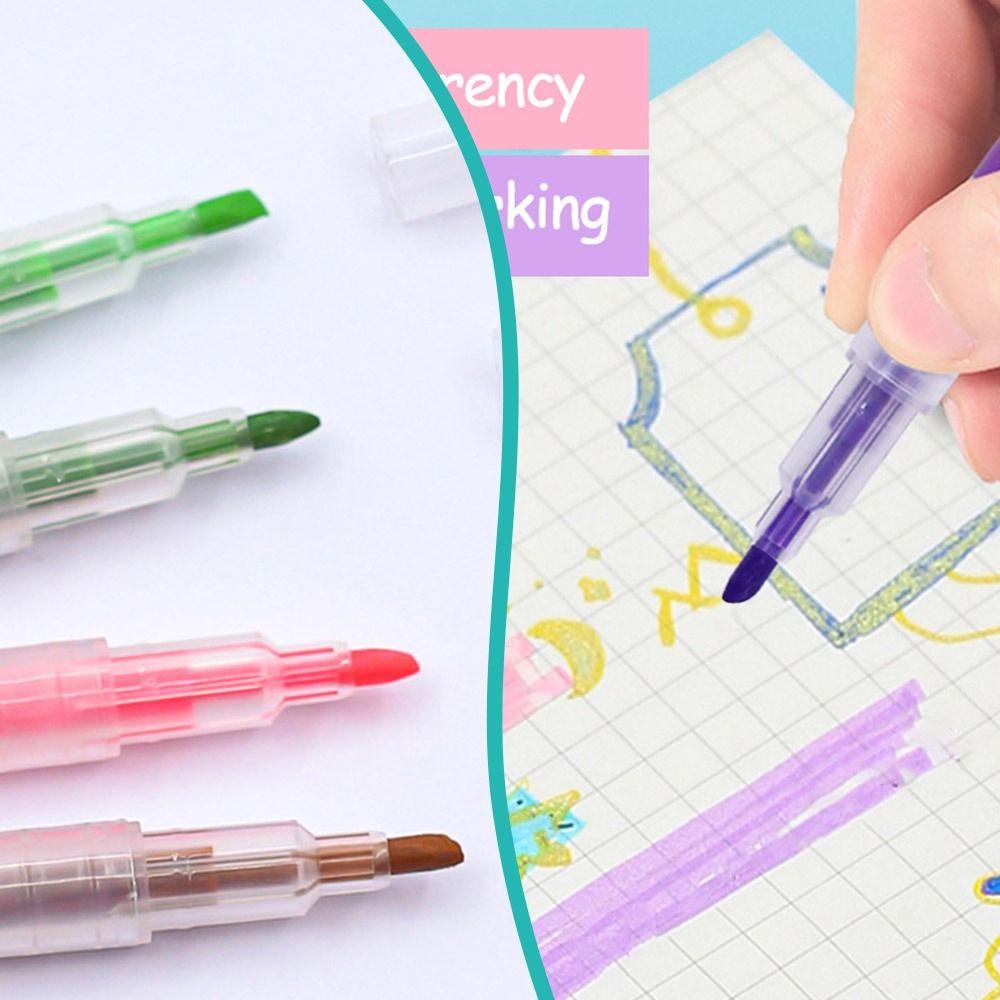 Preva 6PCS/Set Stabilo Pen Set Good-looking Perlengkapan Kantor Sekolah Menggambar Alat Menulis Warna Ganda Kepala Ganda Pena Warna