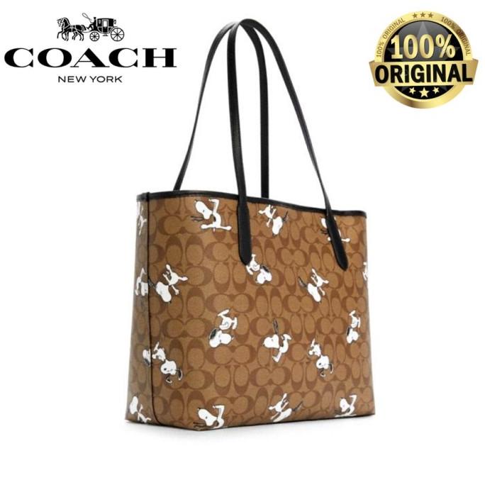Tote Bag Coach Peanuts Snoopy City Reversible Tote Bag Wanita 8N674Wu2Pt
