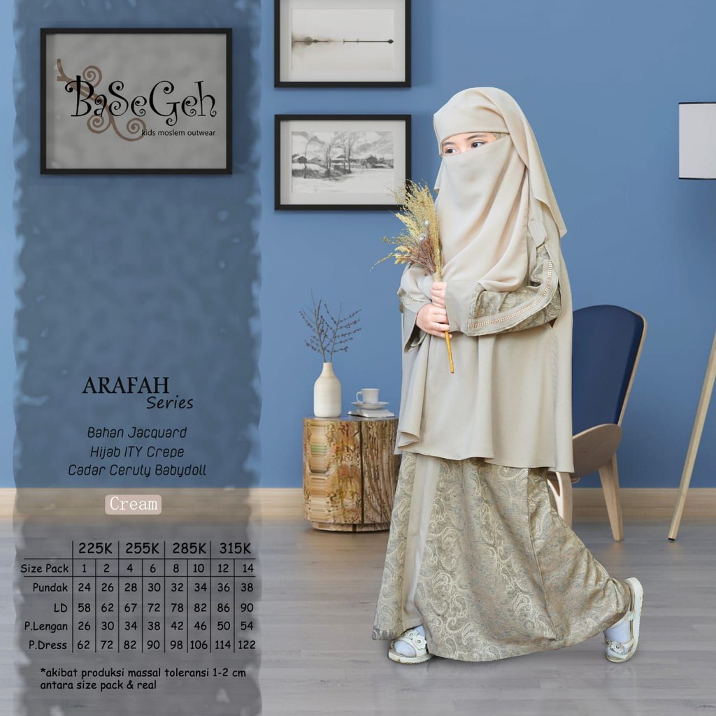 AR 03 Baju Muslim Gamis Anak set Cadar Yaman Basegeh Arafah Gold