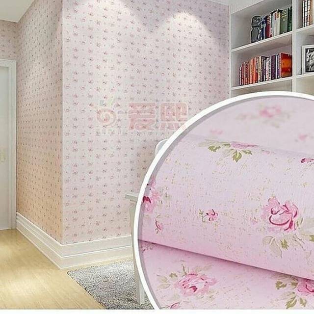 WALLPAPER DINDING MOTIF BUNGA PINK KECIL 10m x 45cm