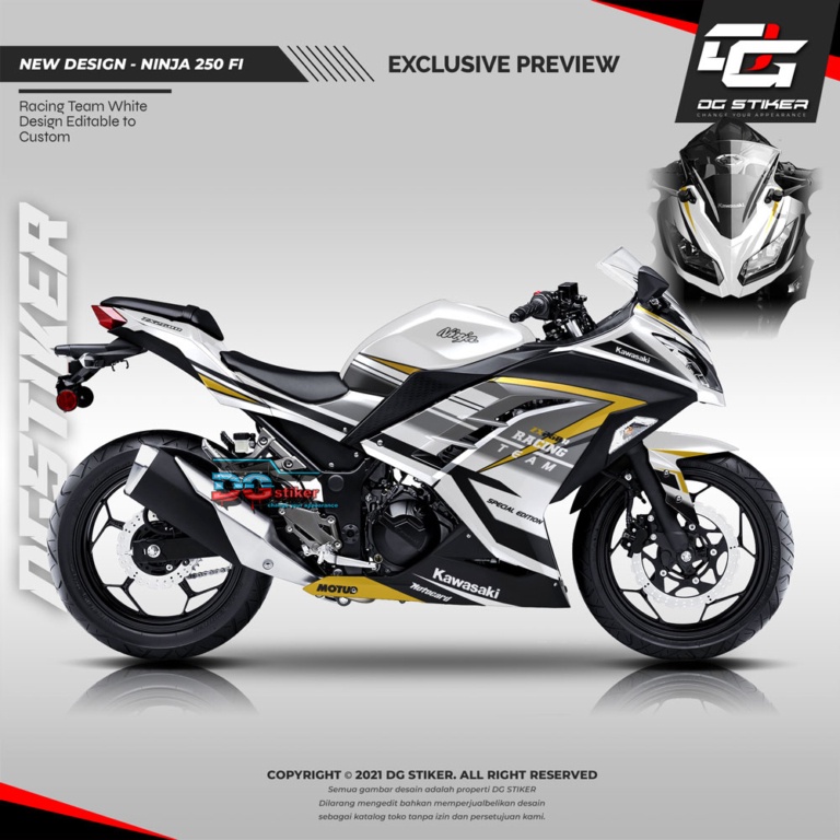Decal Stiker Ninja 250 FI Putih Gold Racing Team
