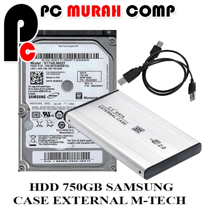 HARDISK LAPTOP 2,5INCH 750GB SAMSUNG TEBAL DAN CASE EXTERNAL M-TECH