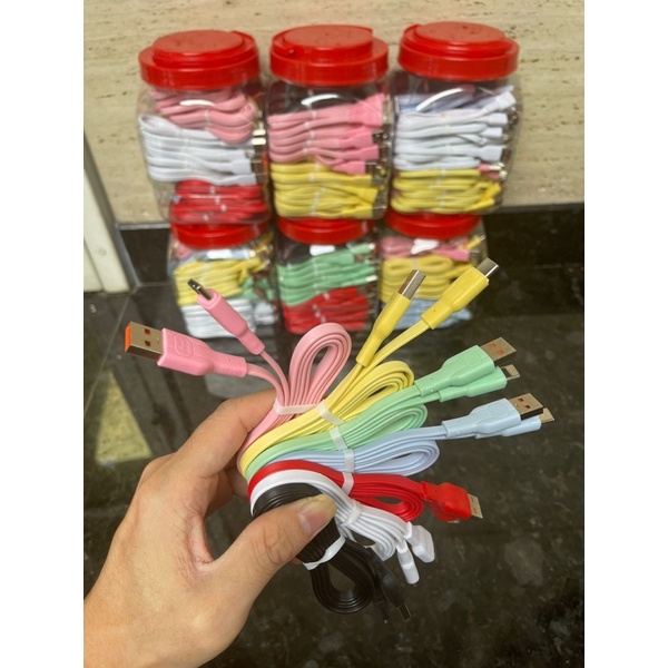 ISI 50 Pcs Kabel Data Toplesan Macaron MICRO/TYPE C/IPH Murah Fast Charging