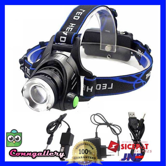 Senter Kepala Headlamp Lampu  Outdoor LED Cree XML T6 + Charger