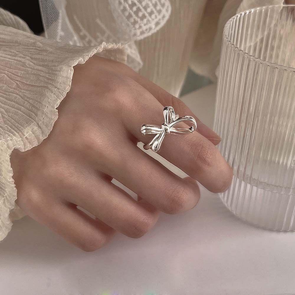 Cincin Terbuka Hadiah Hari Valentine Kepribadian Geometris Busur Tembaga Vintage Knuckle Ring